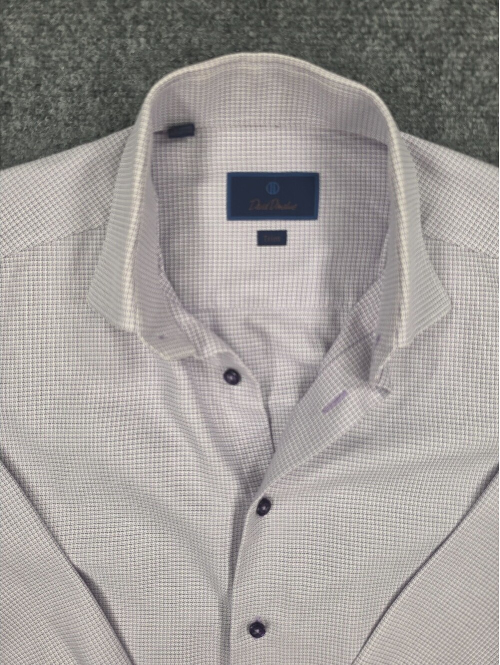 David Donahue Mens 16 32/33 Trim Fit Dress Shirt Purple Micro Check Cotton